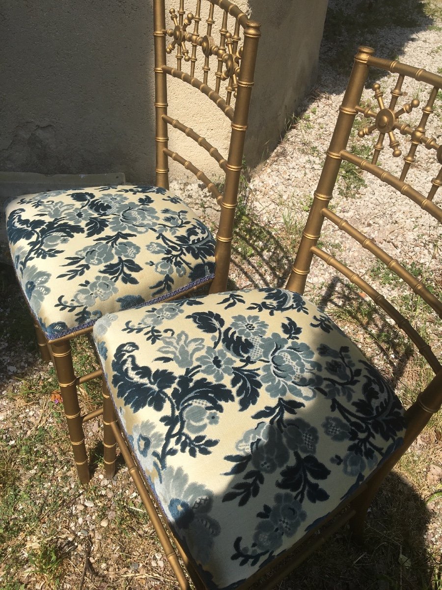 Pair Of Fine And Gilded Napoleon III Chairs Decorated With Stars-photo-8
