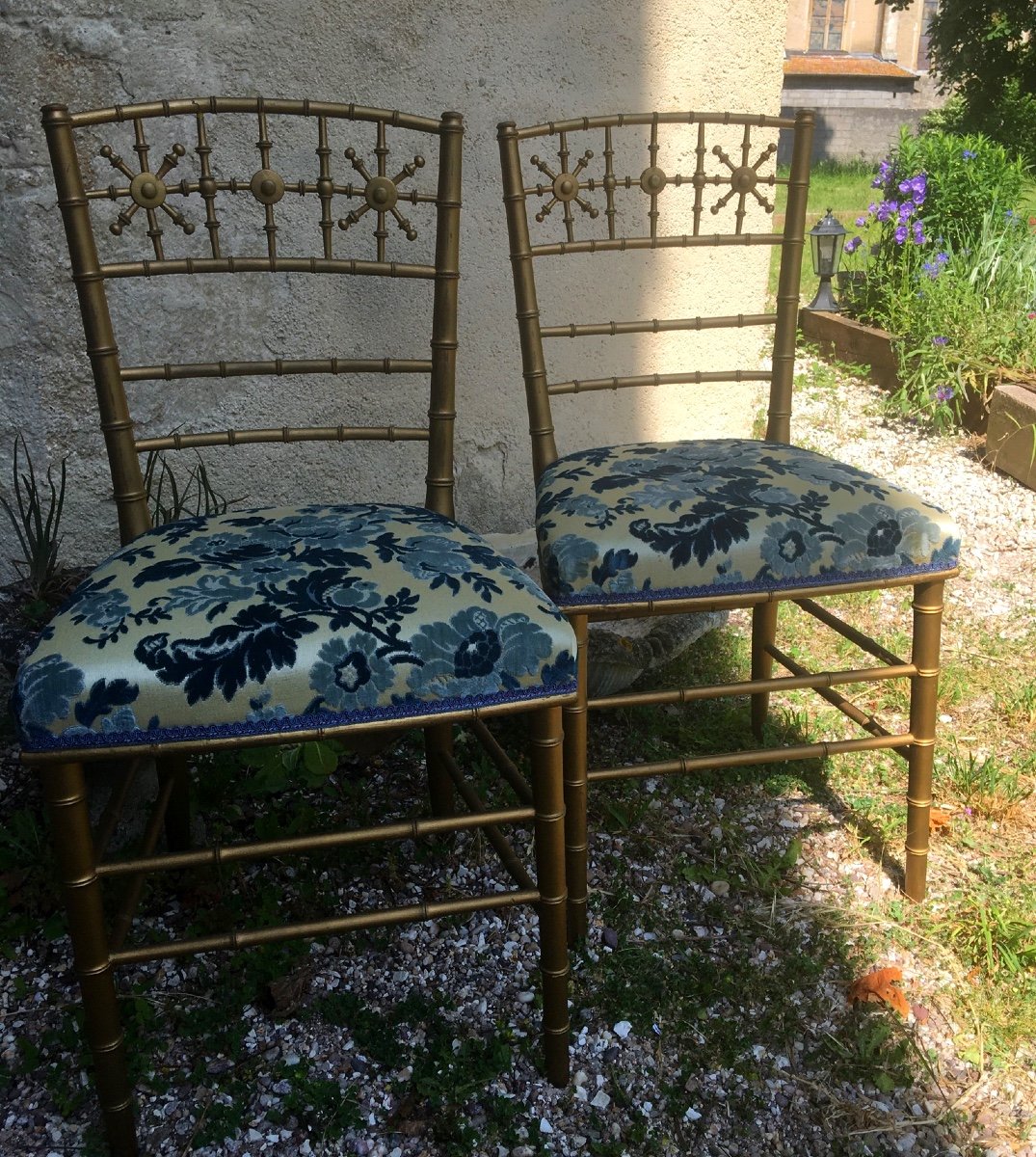 Pair Of Fine And Gilded Napoleon III Chairs Decorated With Stars