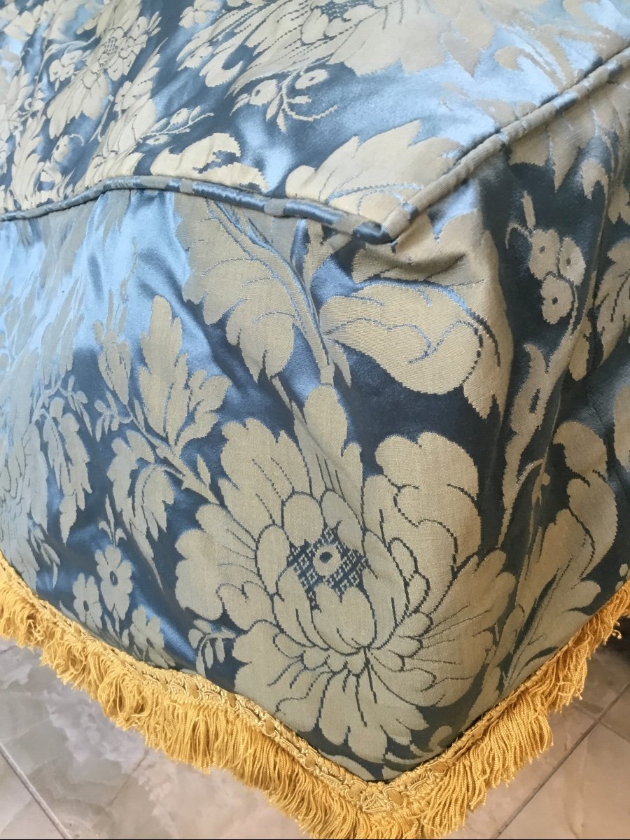 Couvre Lit En Damas De Soie Bleue Frangé En 140, Fin XIXème -photo-6