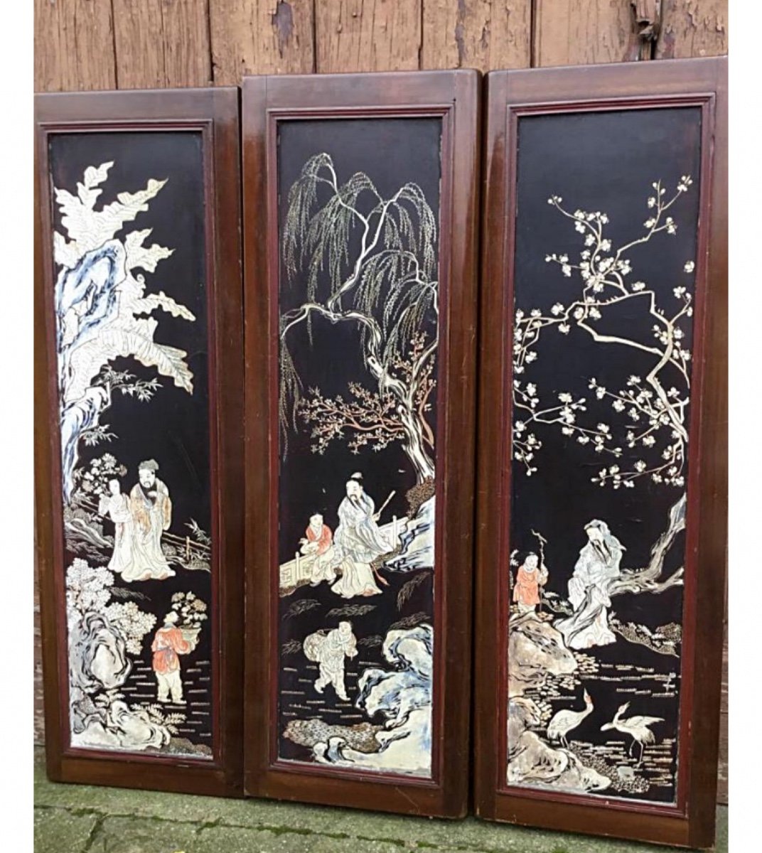 The Suite Of 7 Panels In Coromandel Type Lacquer, 1900 Period-photo-4