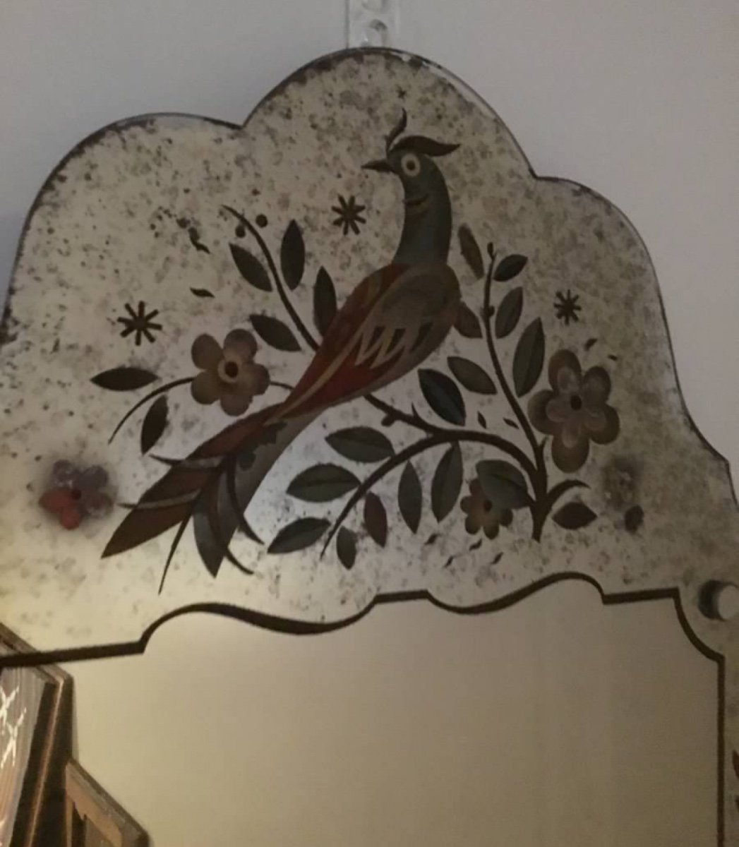 Miroir En Verre églomisé à L’oiseau De Paradis-photo-4