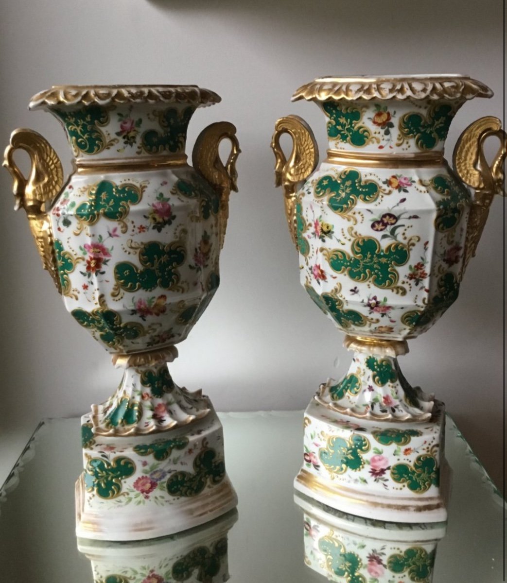 Paire De Vases Porcelaine De Paris , époque Charles X-photo-1