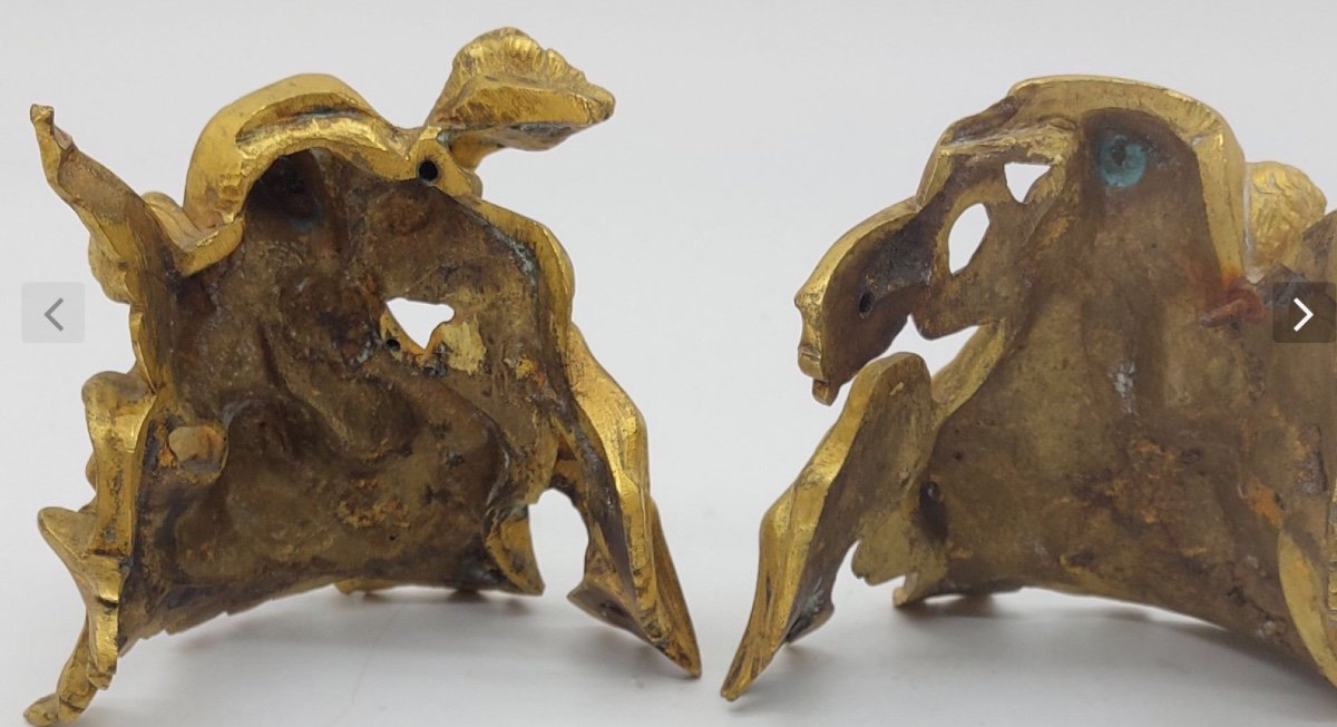 Deux Elements De Meuble En Bronze Doré  à Décor d'Angelots Et Satyres-photo-4