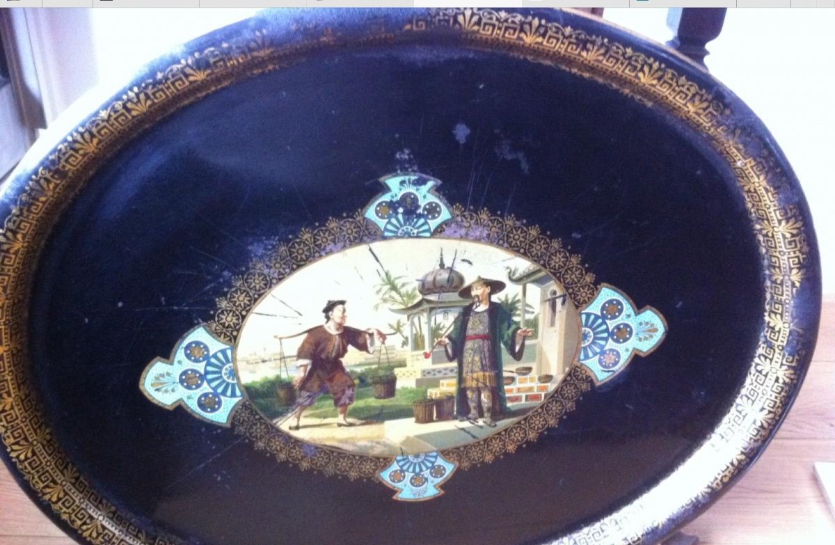 Grand Plateau Tôle , Décor Au Chinois , XIXème-photo-4