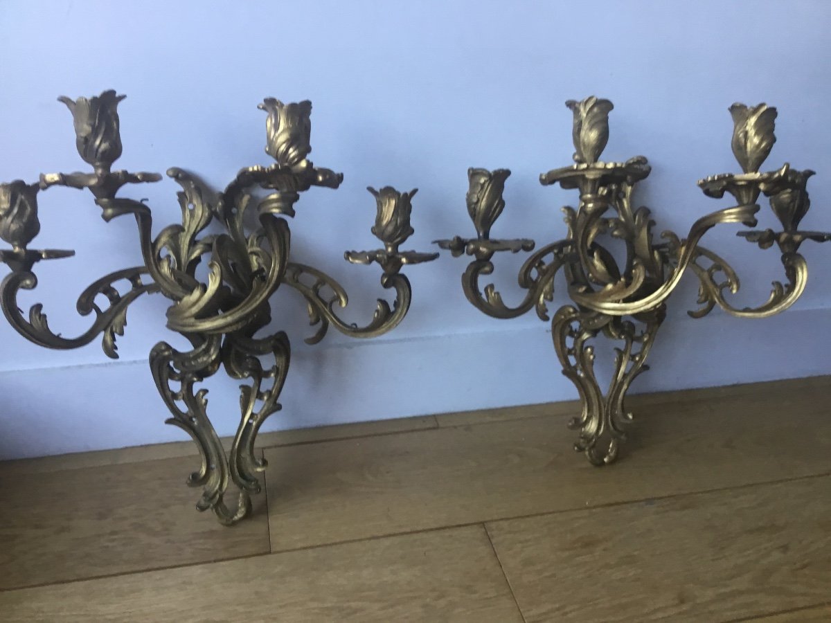 Pair Of Imposing Rocaille Sconces In Bronze, Louis XV Style-photo-4