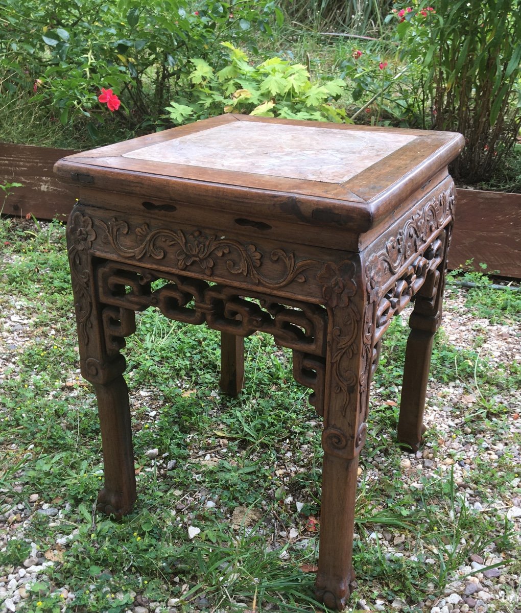 Chinese Bolster Iron Wood And Pink Marble-photo-5
