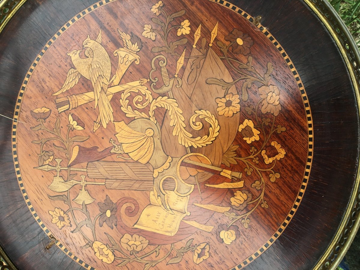 Drum Shaped Living Room Table Inlaid All Sides-photo-3