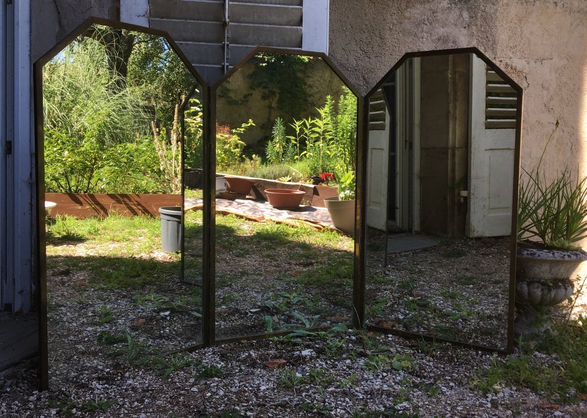 Brot Mirror Triptych Entourage In Gilt Bronze-photo-3