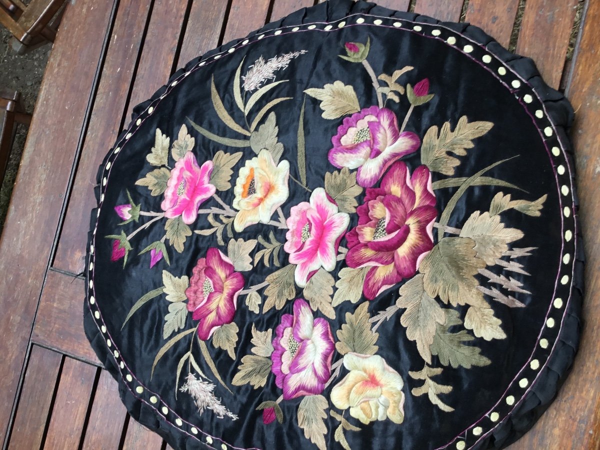 Embroidered Silk Cushion, Napoleon III Period-photo-2