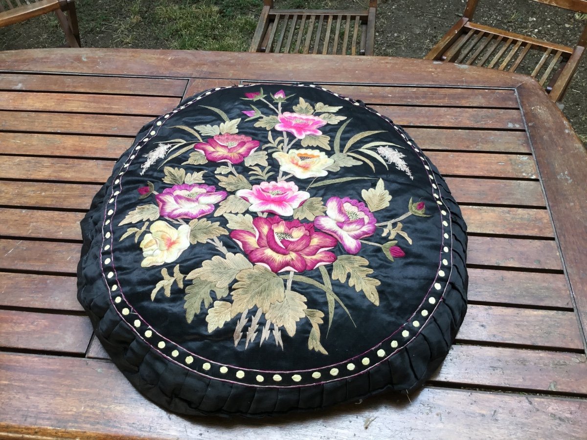 Embroidered Silk Cushion, Napoleon III Period-photo-3