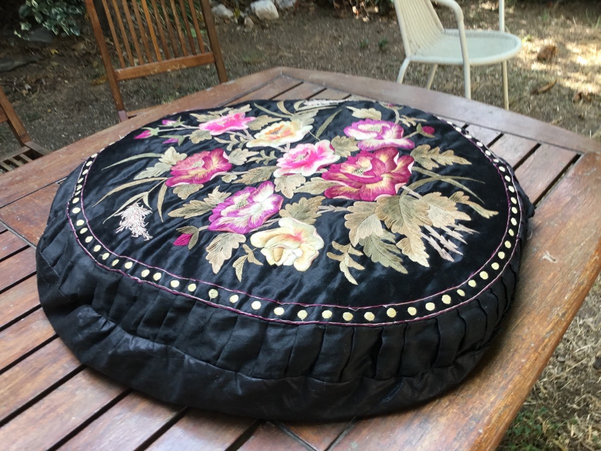 Embroidered Silk Cushion, Napoleon III Period-photo-5