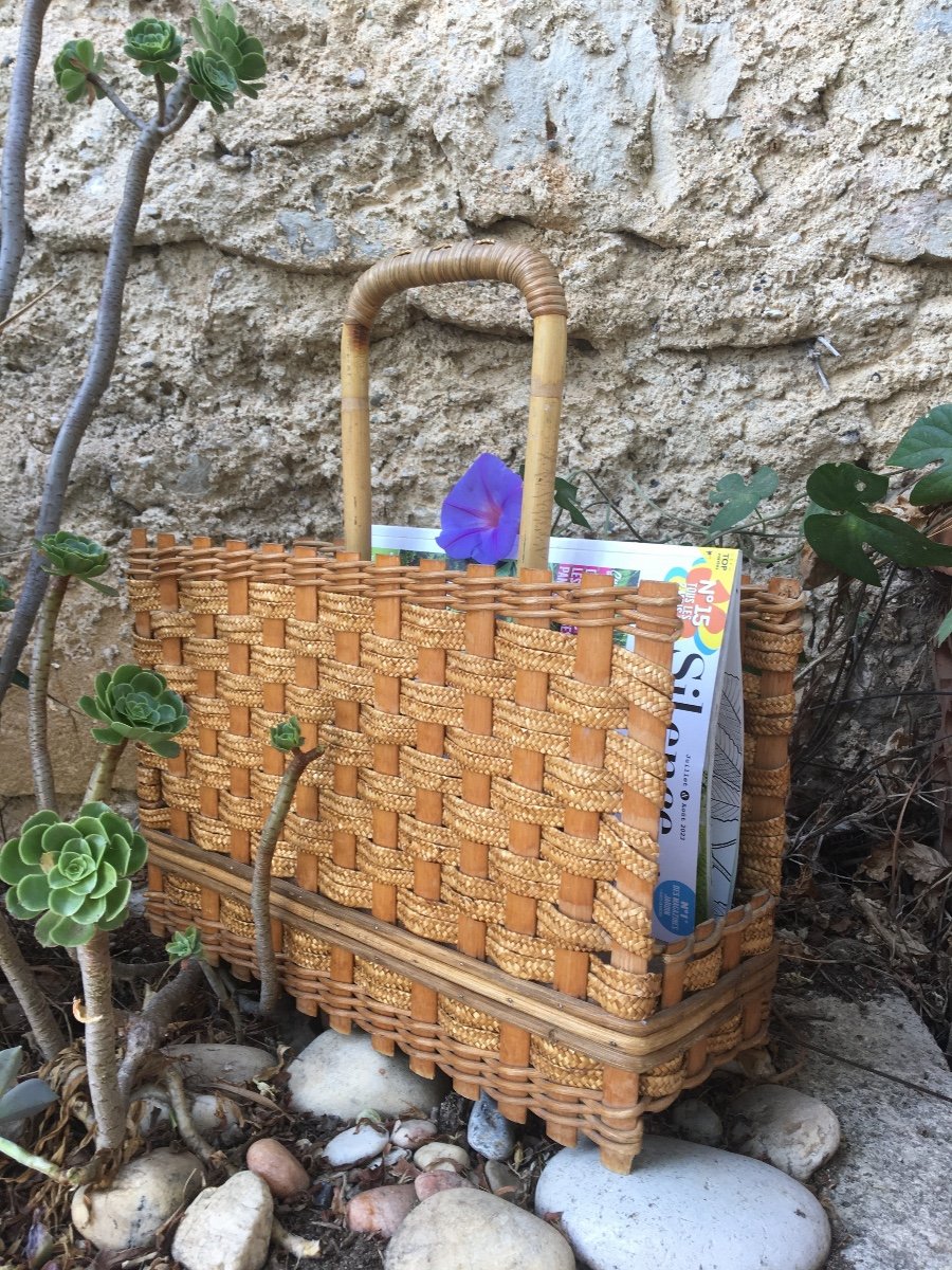 Magazine Rack In Bamboo And Woven Wicker, 20th Century-photo-4