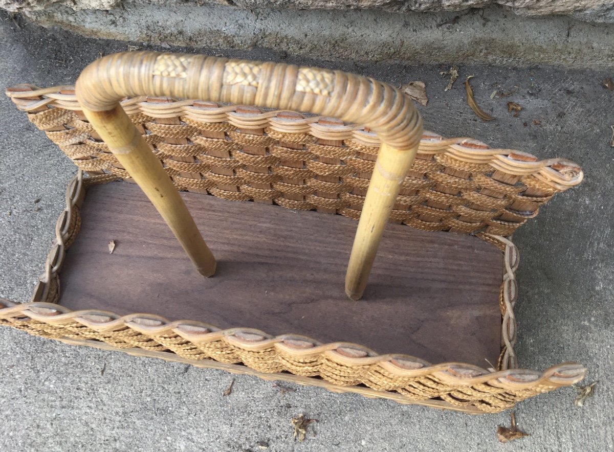 Magazine Rack In Bamboo And Woven Wicker, 20th Century-photo-2