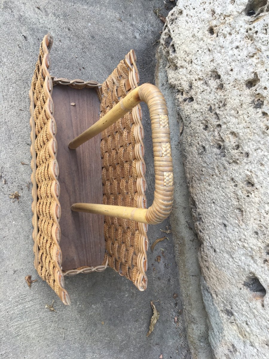 Magazine Rack In Bamboo And Woven Wicker, 20th Century-photo-3