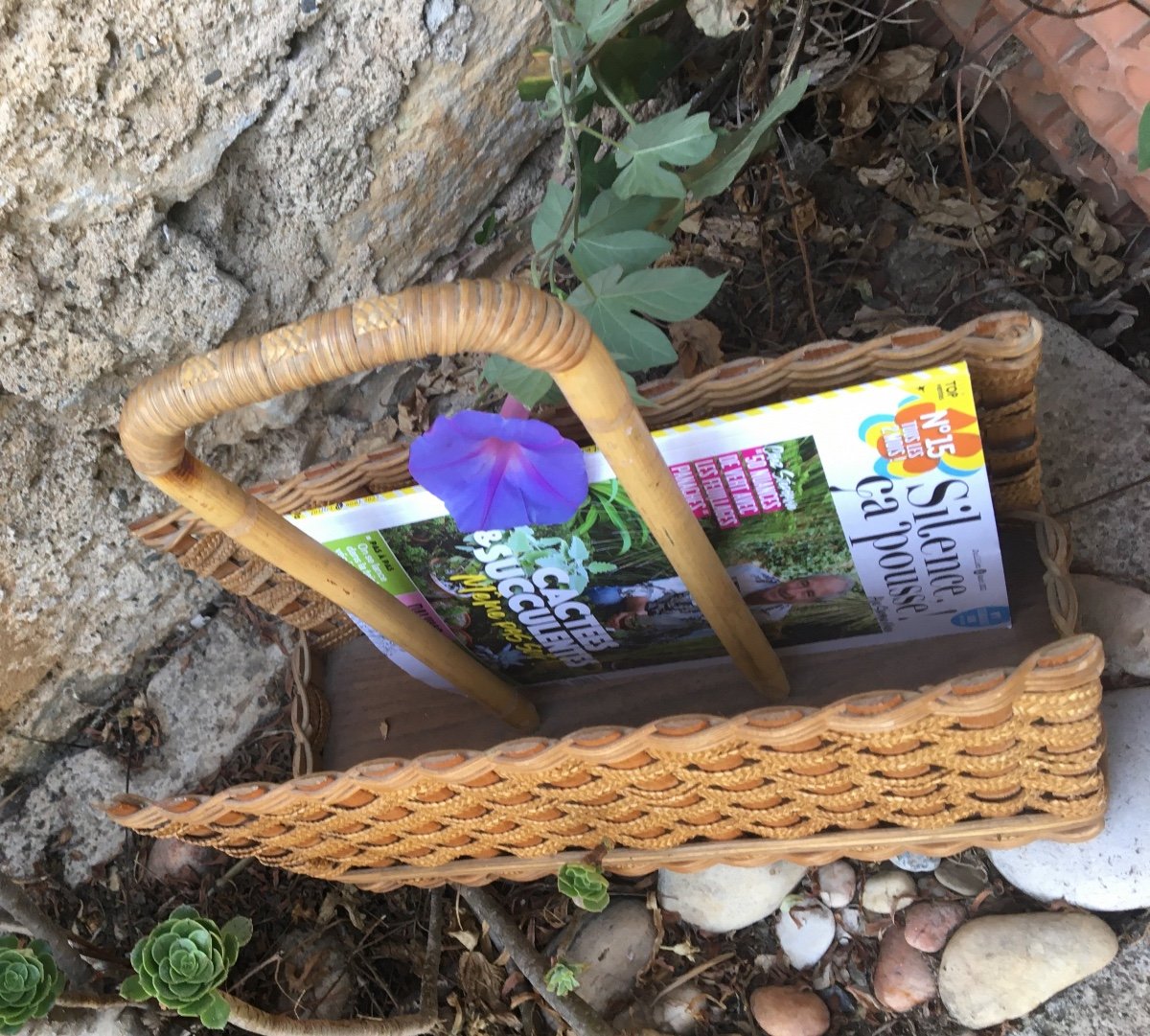 Magazine Rack In Bamboo And Woven Wicker, 20th Century-photo-7