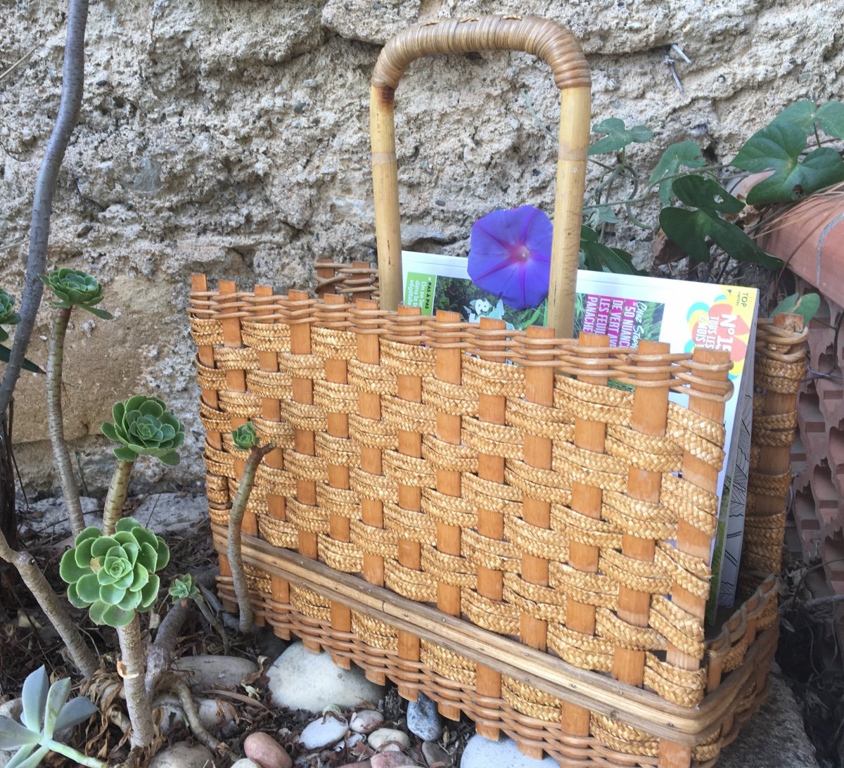 Magazine Rack In Bamboo And Woven Wicker, 20th Century