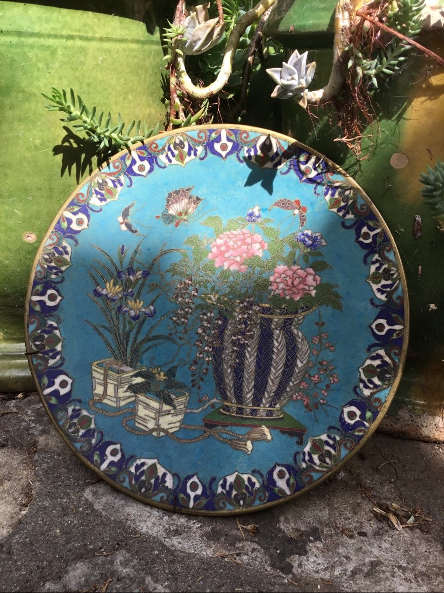 Assiette En émaux Cloisonnés Japon , XIXe Siècle-photo-3