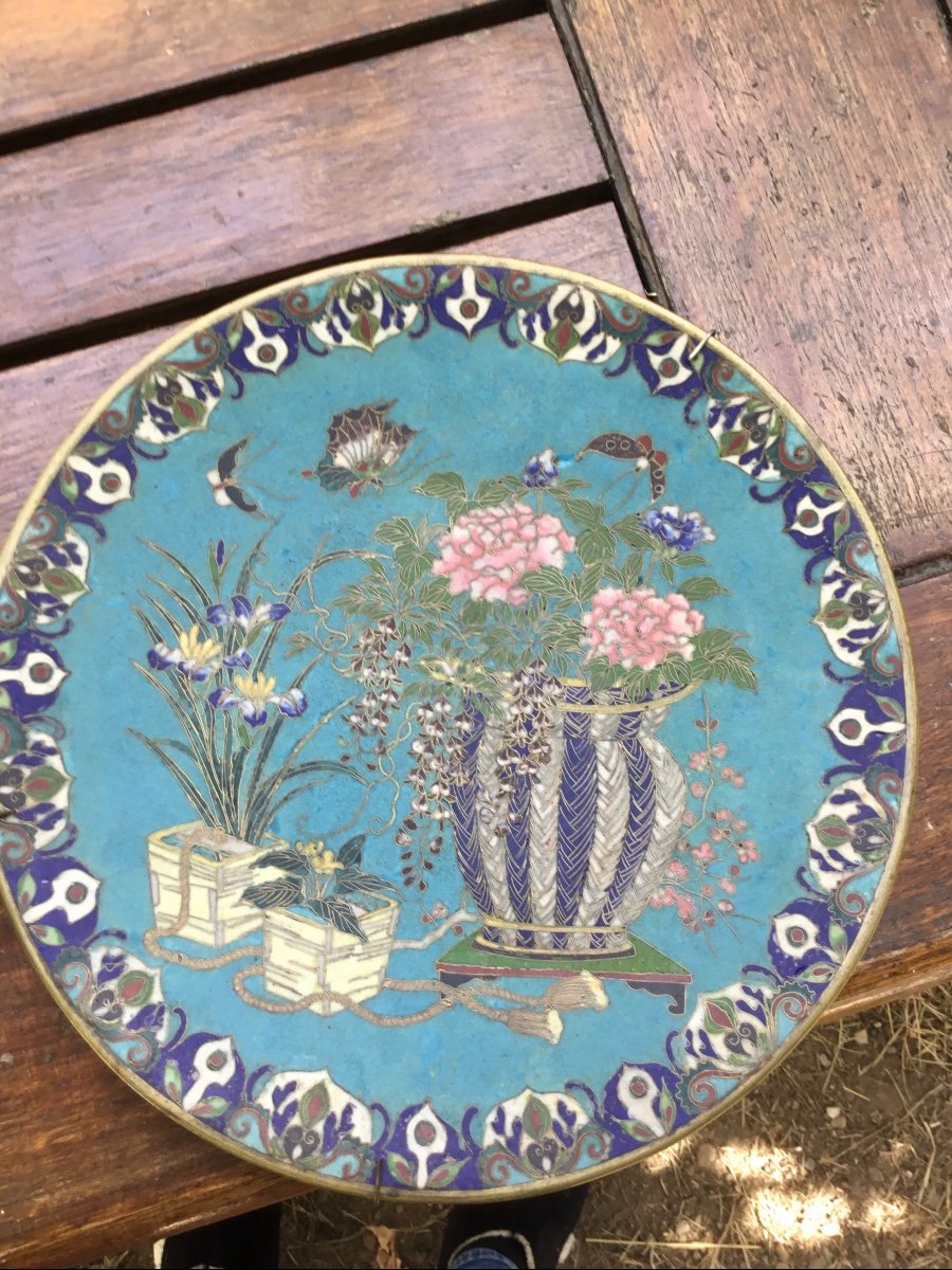 Assiette En émaux Cloisonnés Japon , XIXe Siècle-photo-1