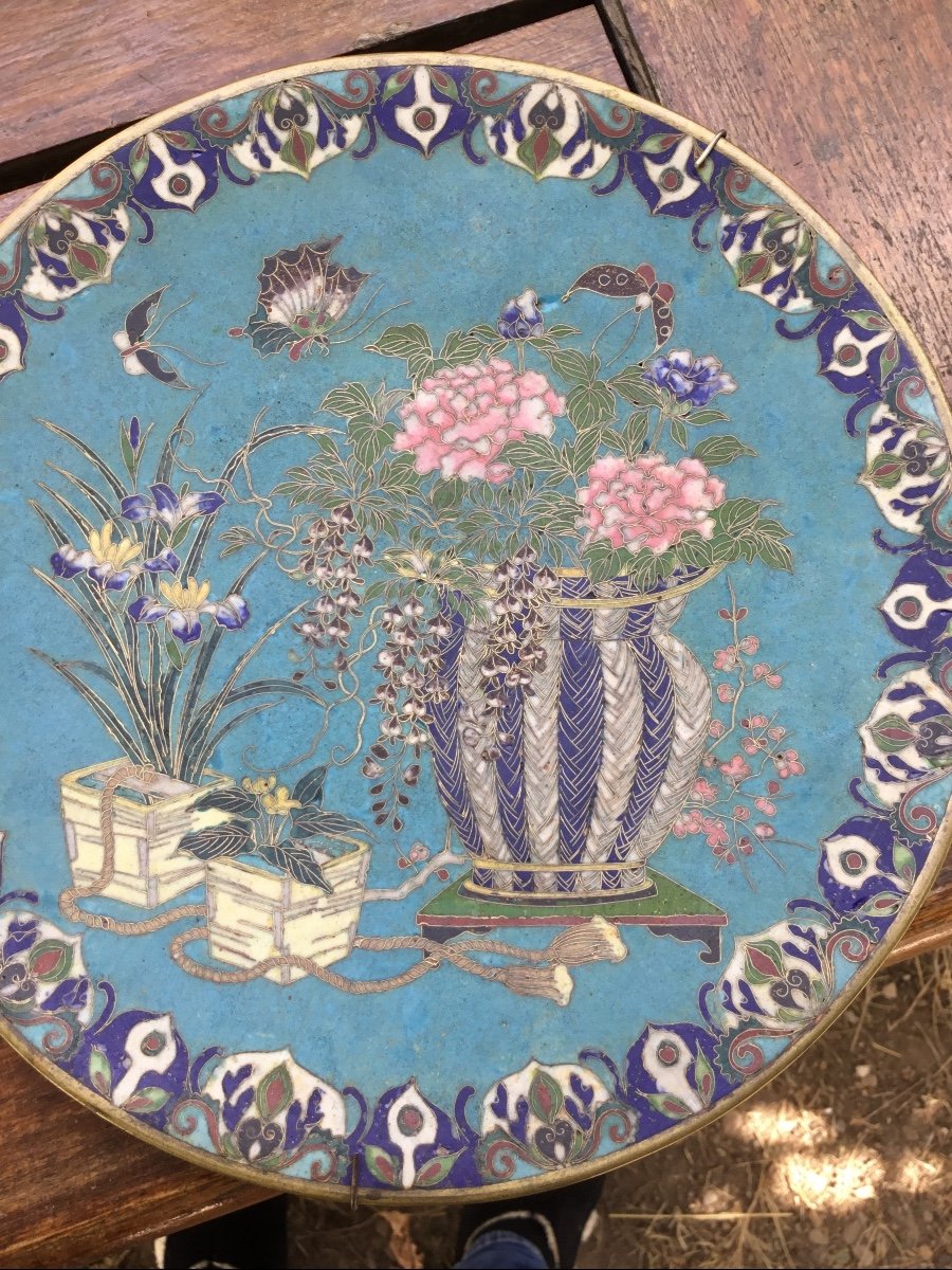 Assiette En émaux Cloisonnés Japon , XIXe Siècle-photo-2