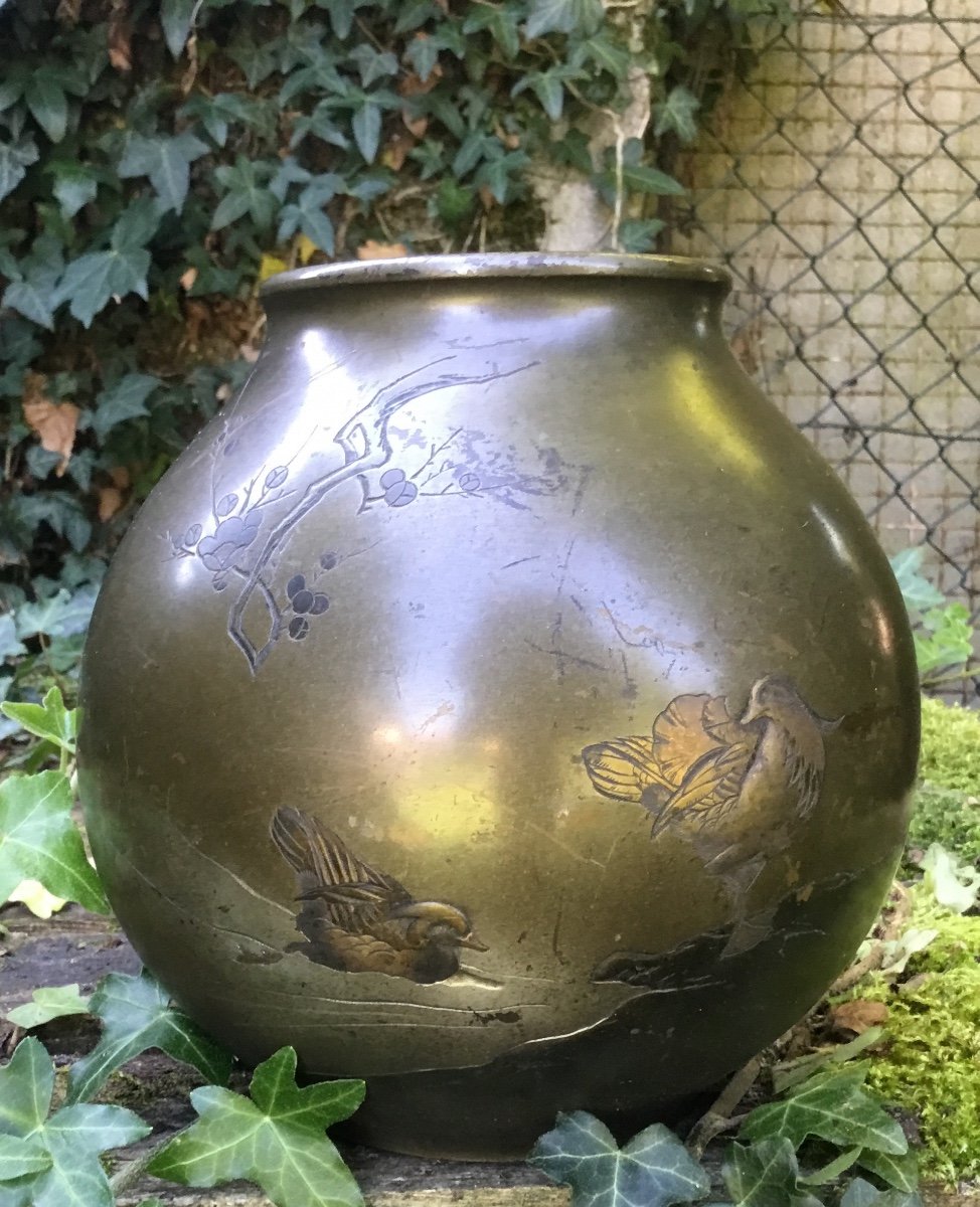 Vase Boule En Bronze à Décor De Canards, Japon, Edo -photo-2
