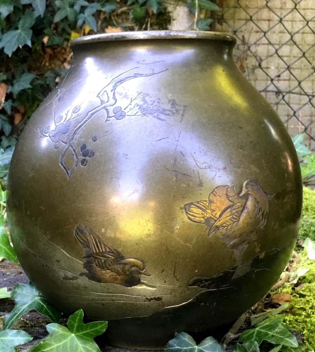 Vase Boule En Bronze à Décor De Canards, Japon, Edo 