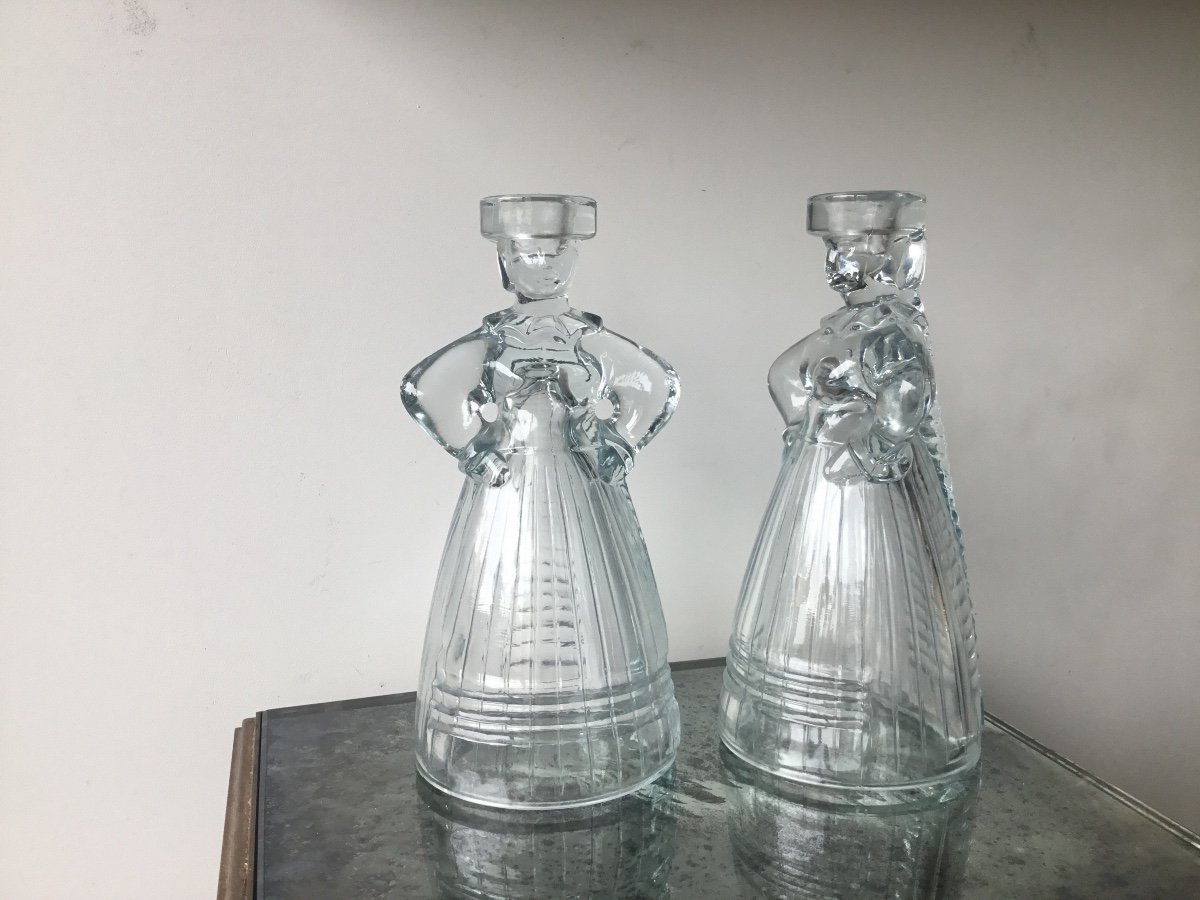 The Pair Of Breton Pressed Glass Candlesticks-photo-2