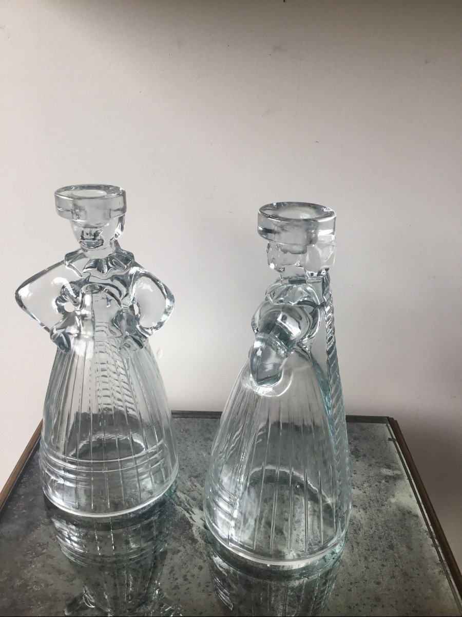 The Pair Of Breton Pressed Glass Candlesticks-photo-4