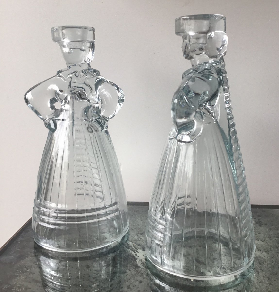 The Pair Of Breton Pressed Glass Candlesticks