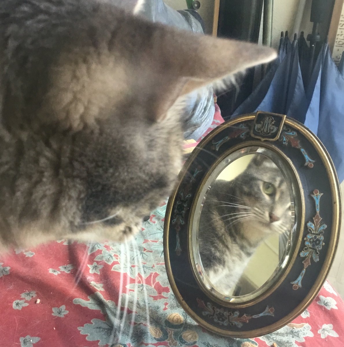 Petit Miroir à Poser En Bronze émaillé, XIXème -photo-2
