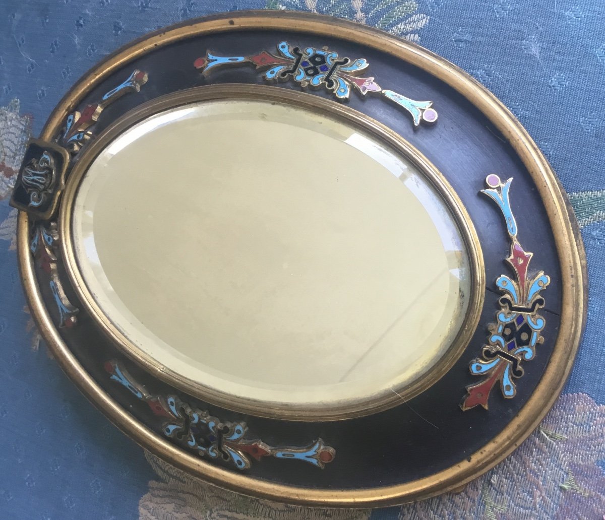 Petit Miroir à Poser En Bronze émaillé, XIXème -photo-7