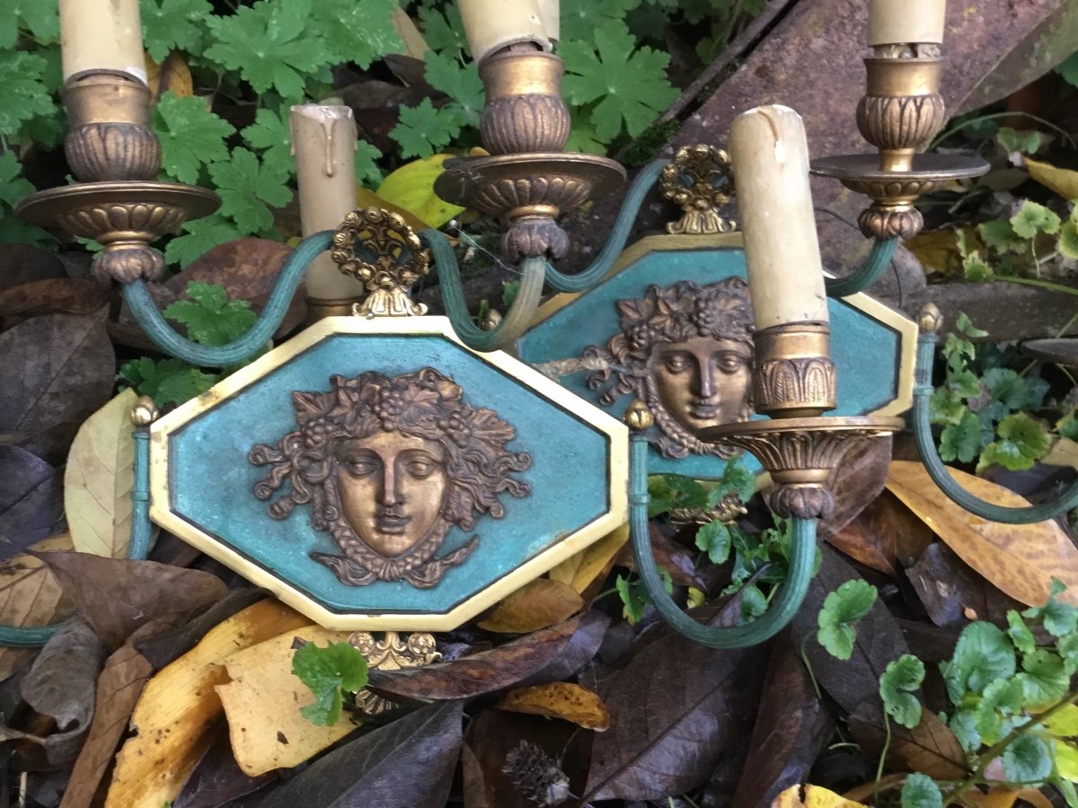 Pair Of Restoration Sconces With Three Patinas-photo-2