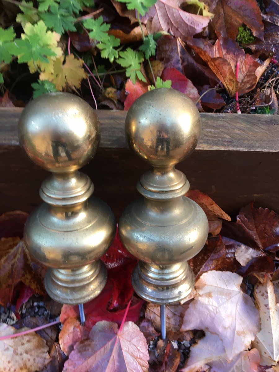 Paire De Boules De Stalles En Laiton Doré -photo-2