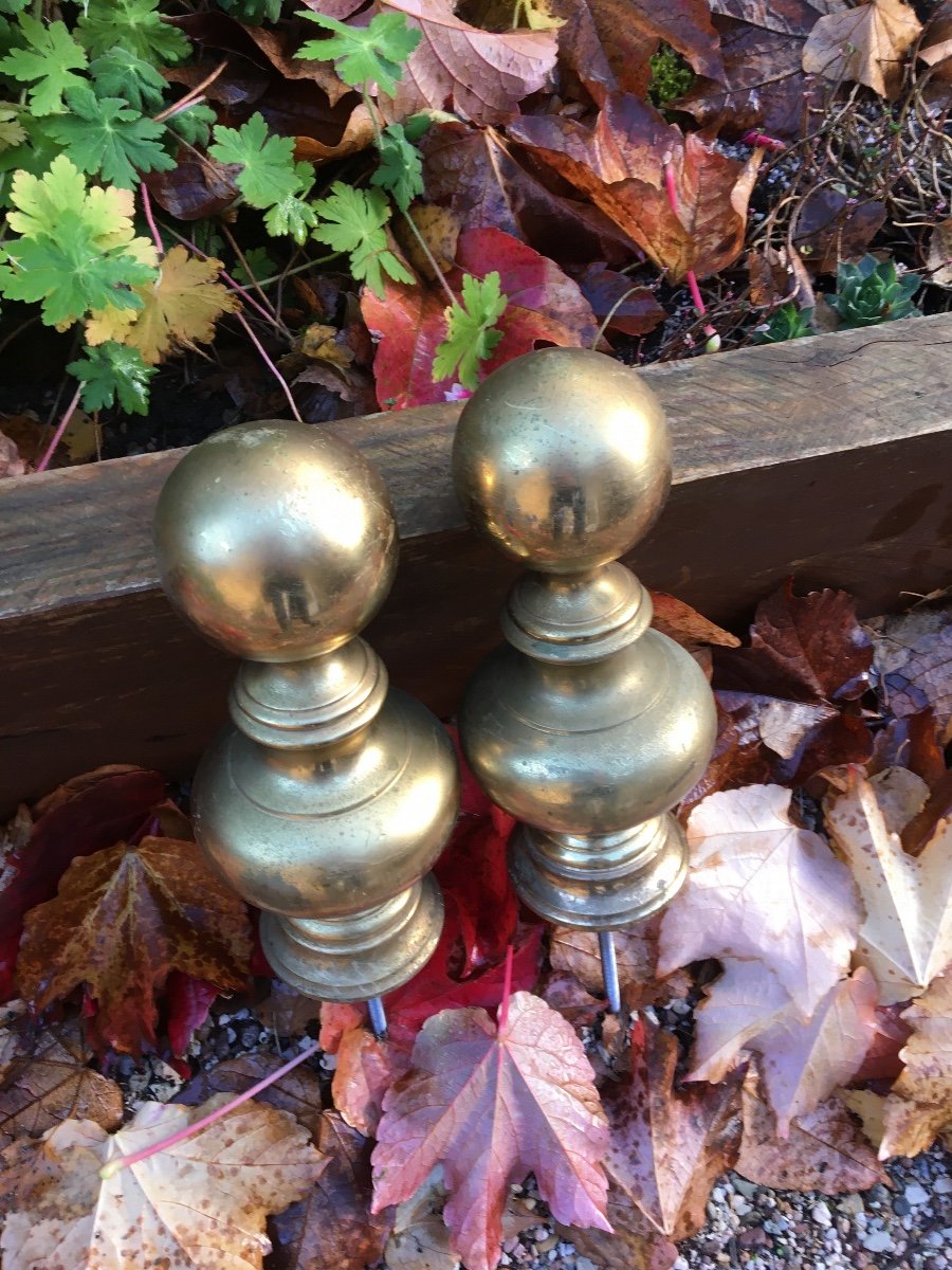 Paire De Boules De Stalles En Laiton Doré -photo-5