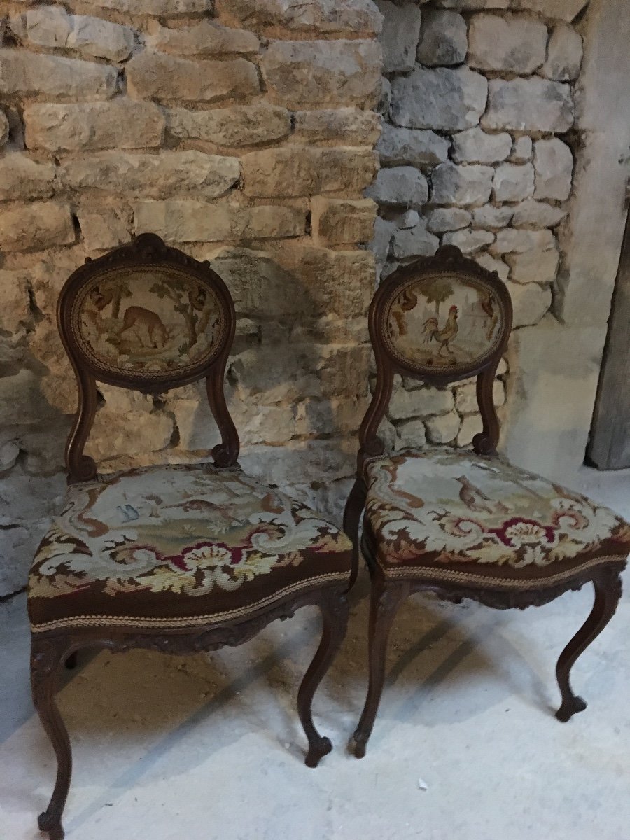 Pair Of Chairs With Fables De La Fontaine In Louis XV Style-photo-2