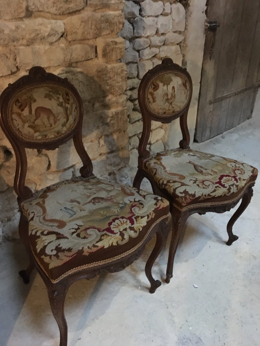 Pair Of Chairs With Fables De La Fontaine In Louis XV Style-photo-3