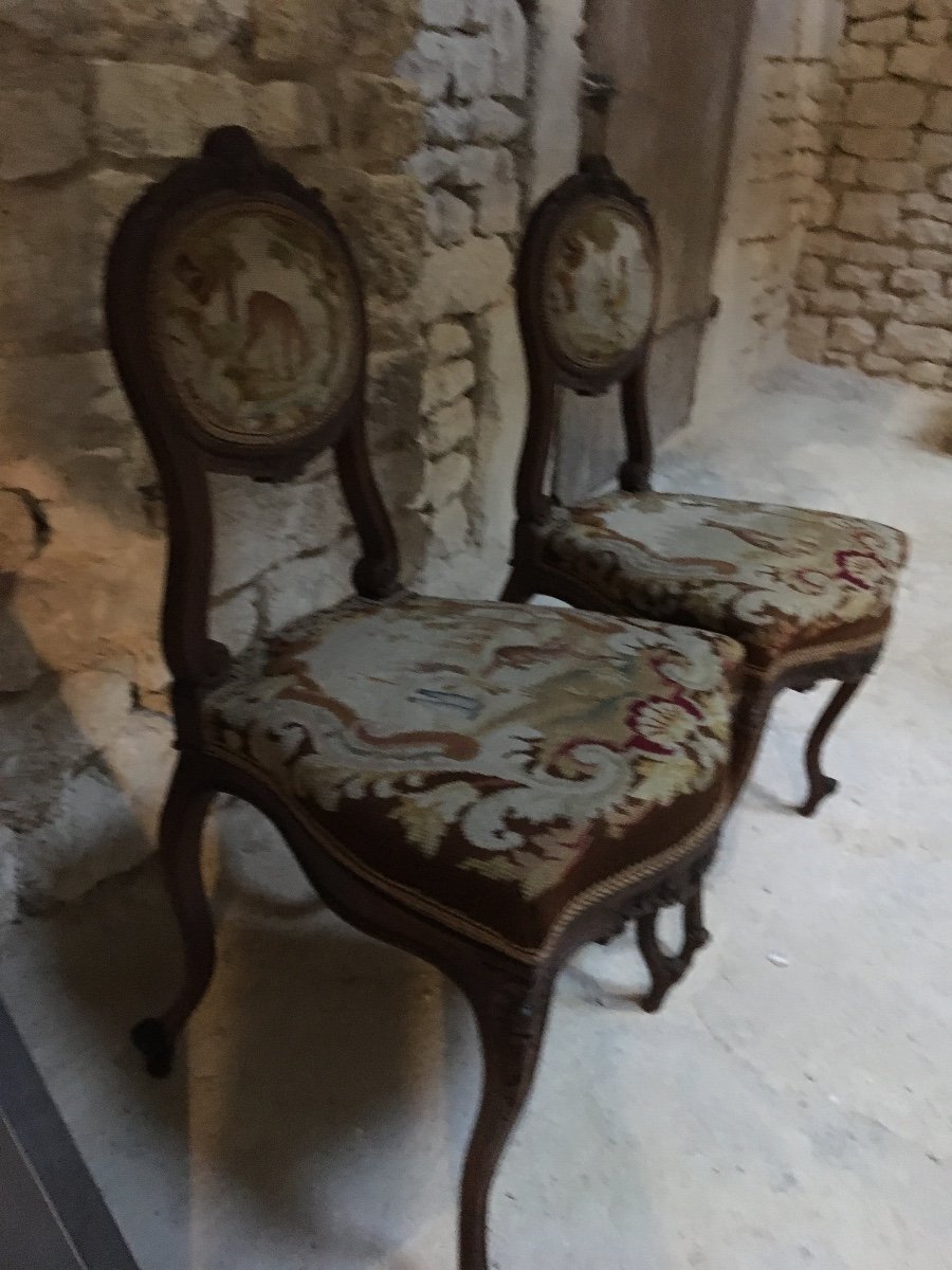 Pair Of Chairs With Fables De La Fontaine In Louis XV Style-photo-4