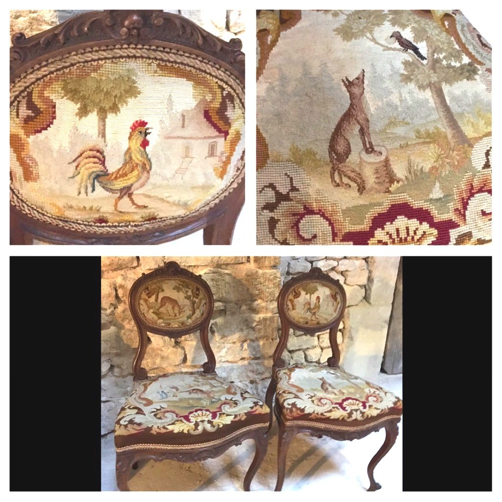Pair Of Chairs With Fables De La Fontaine In Louis XV Style