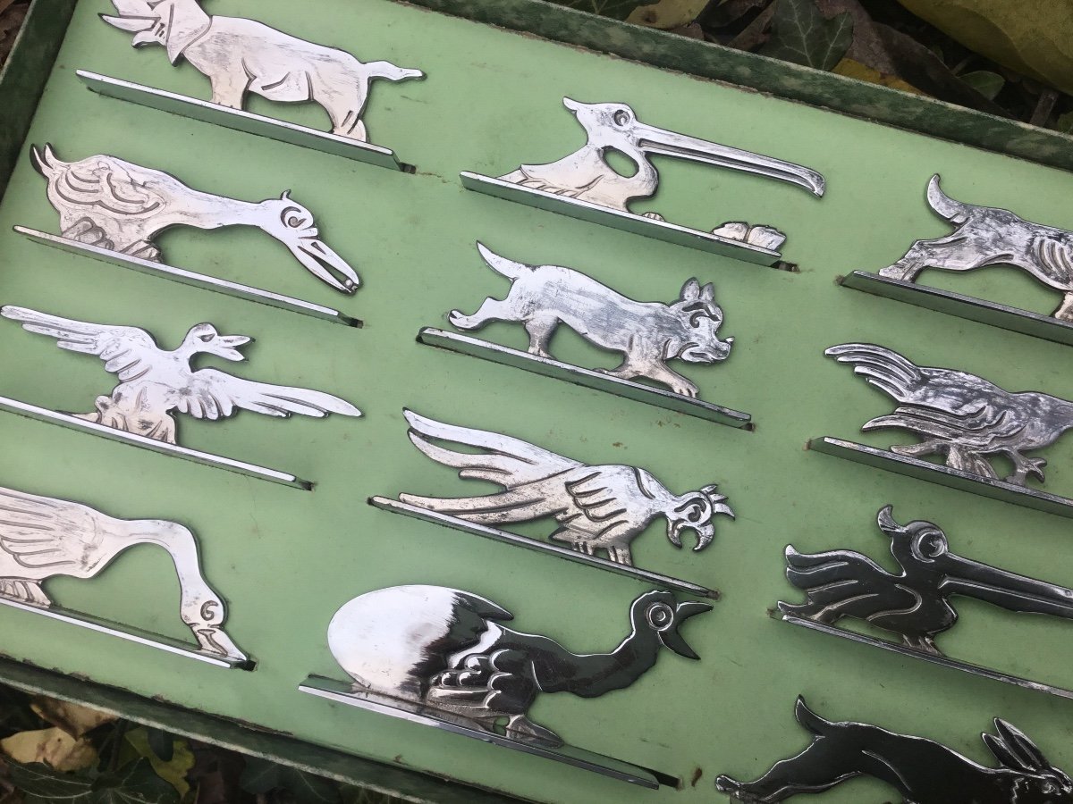 Suite Of 12 Silver Dlg Knife Holders By Benjamin Rabier-photo-3