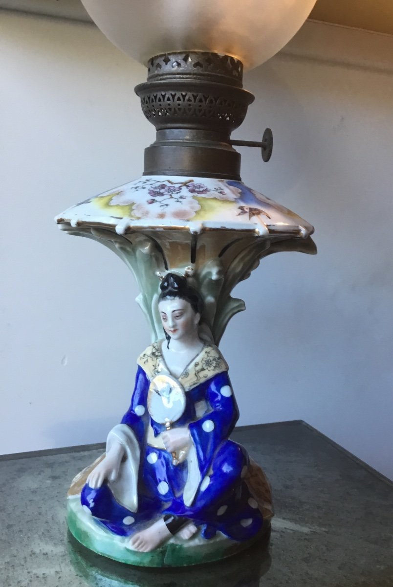 Lampe à Pétrole En Porcelaine Chinoiserie -photo-2