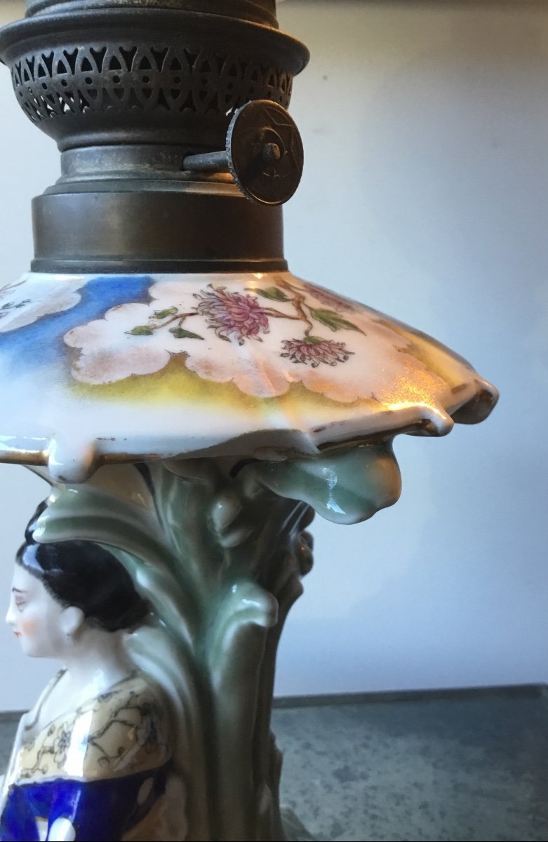 Lampe à Pétrole En Porcelaine Chinoiserie -photo-2