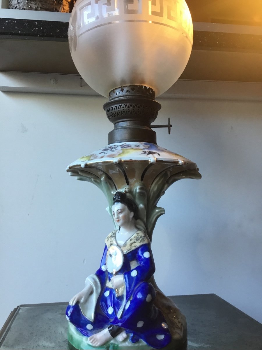 Lampe à Pétrole En Porcelaine Chinoiserie -photo-5
