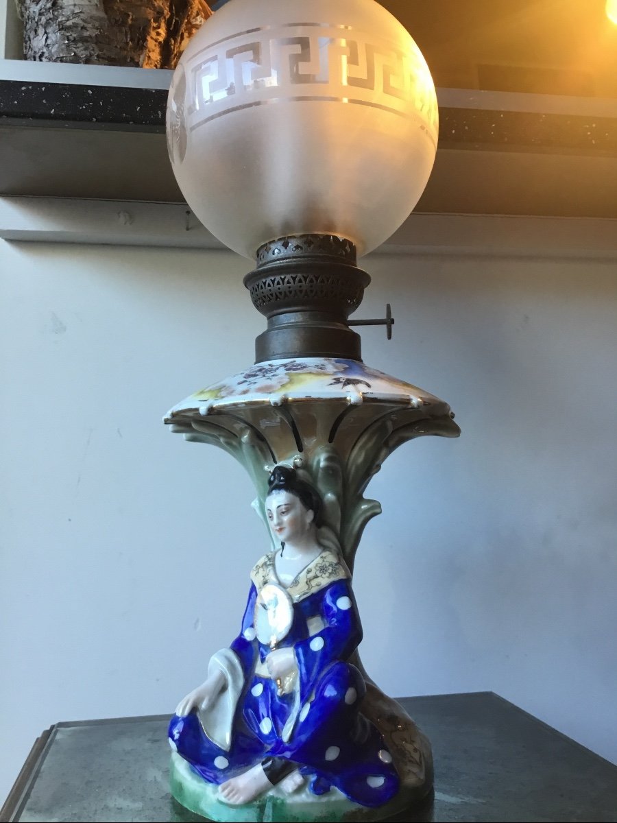 Lampe à Pétrole En Porcelaine Chinoiserie -photo-6