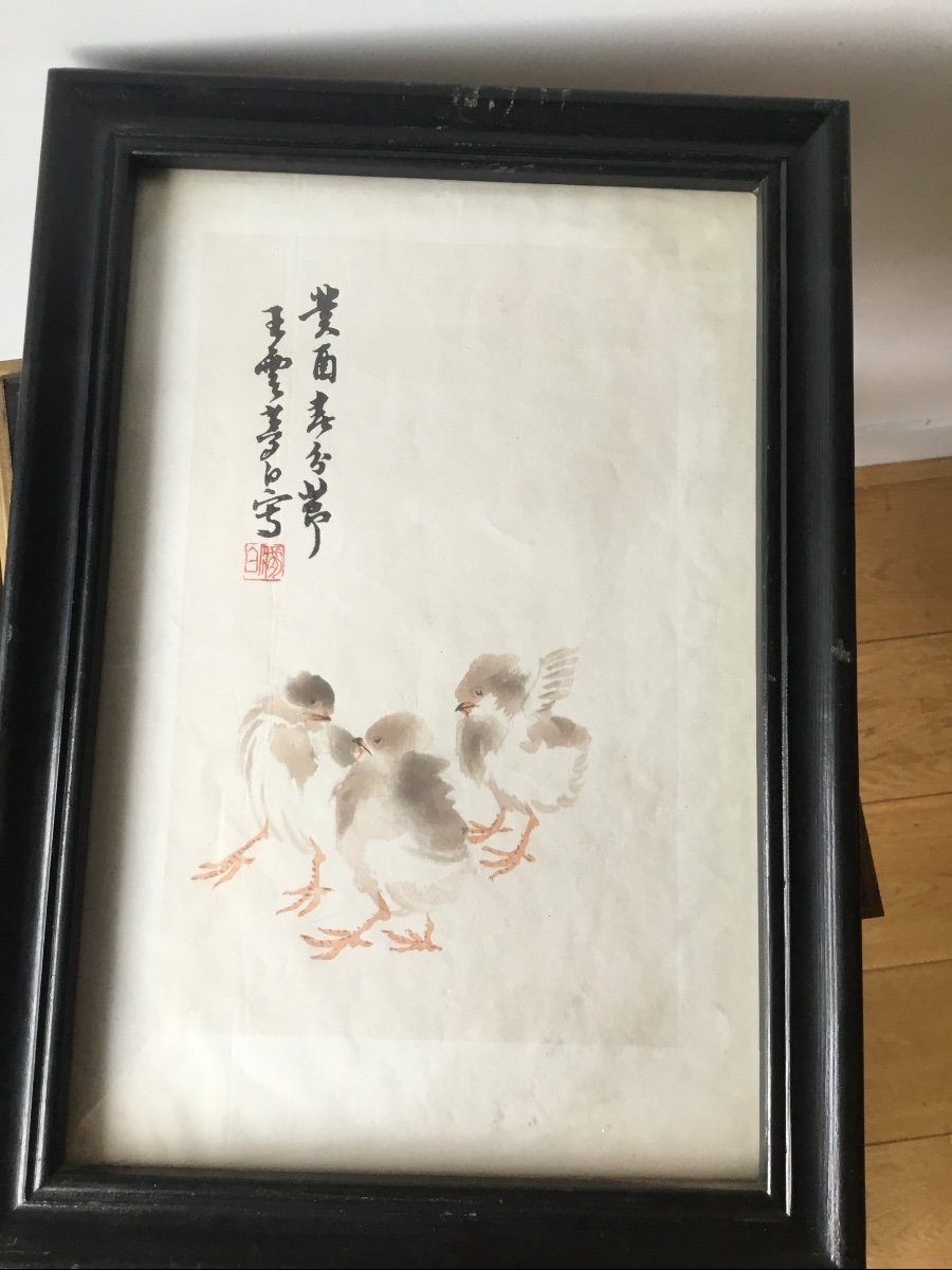 Aquarelle Les Trois Poussins, Chine-photo-3