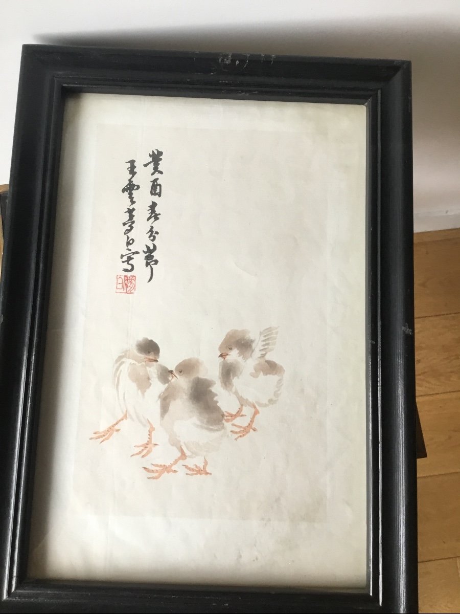 Aquarelle Les Trois Poussins, Chine-photo-1