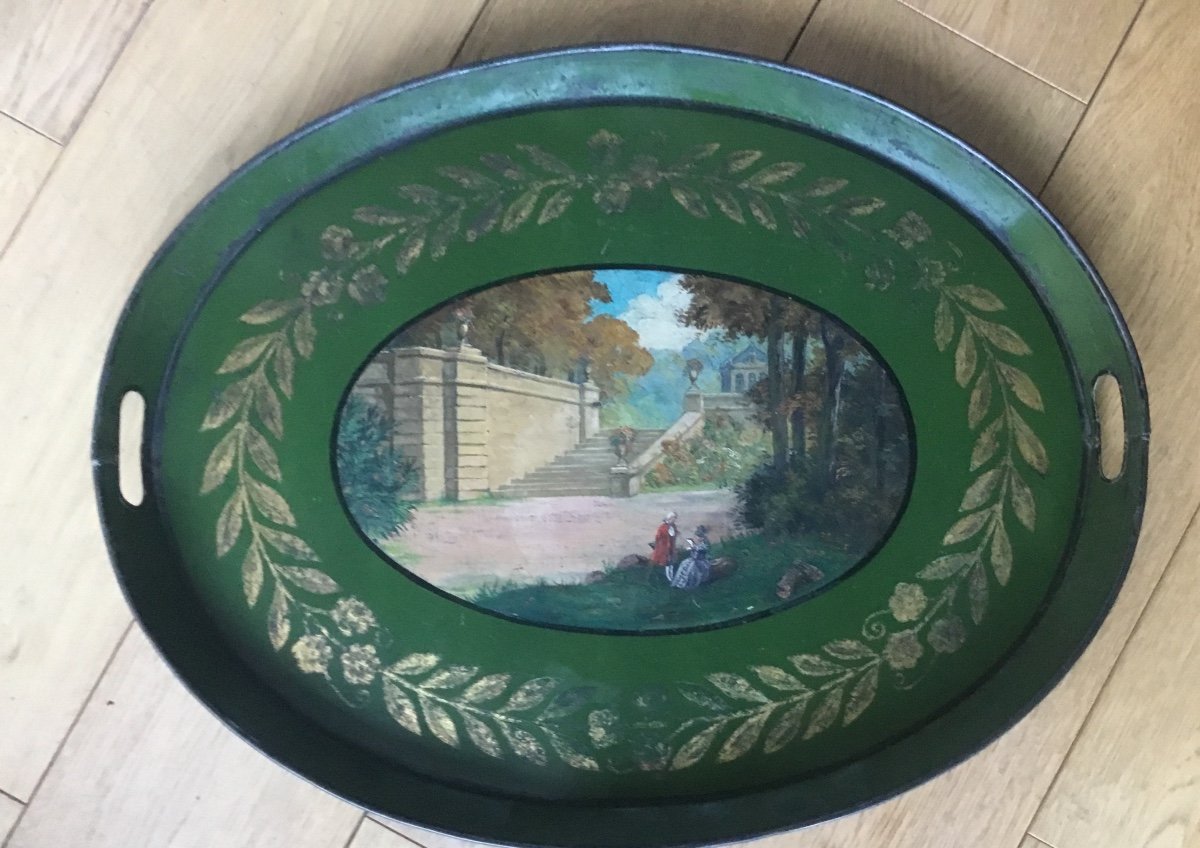 Oval Tray In Painted Sheet Metal Early 19th Century-photo-4