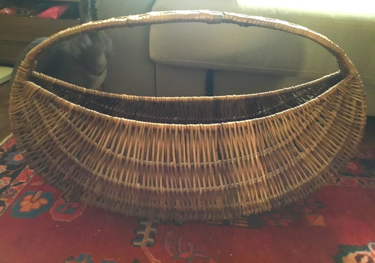 Folk Art, Very Large Shuttle-shaped Basket, Ikebana -photo-4