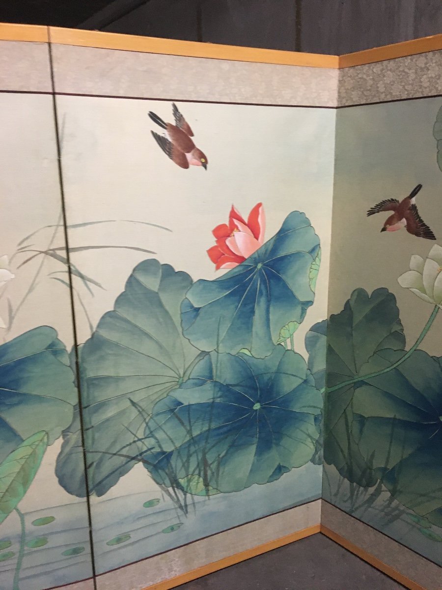 Paravent Byōbu Japonais à Décor De Nénuphars -photo-5
