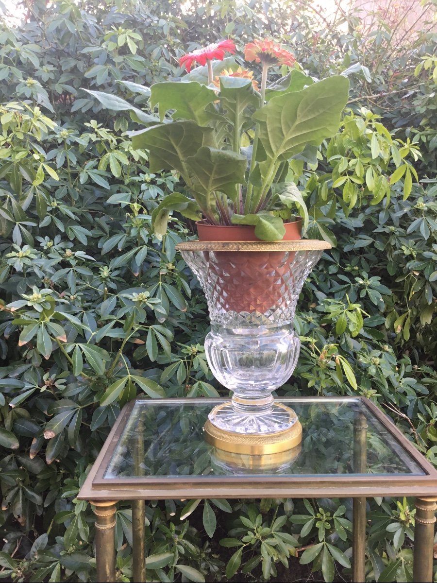 Vase En Cristal Taillé Et Monture En Bronze Doré-photo-3