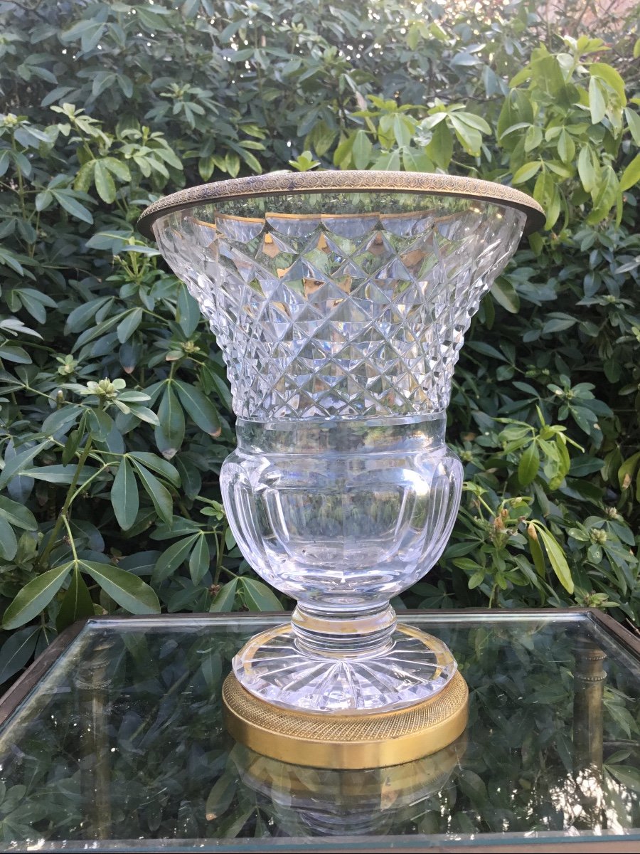 Vase En Cristal Taillé Et Monture En Bronze Doré-photo-1