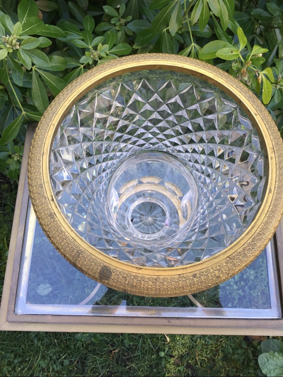 Vase En Cristal Taillé Et Monture En Bronze Doré-photo-4